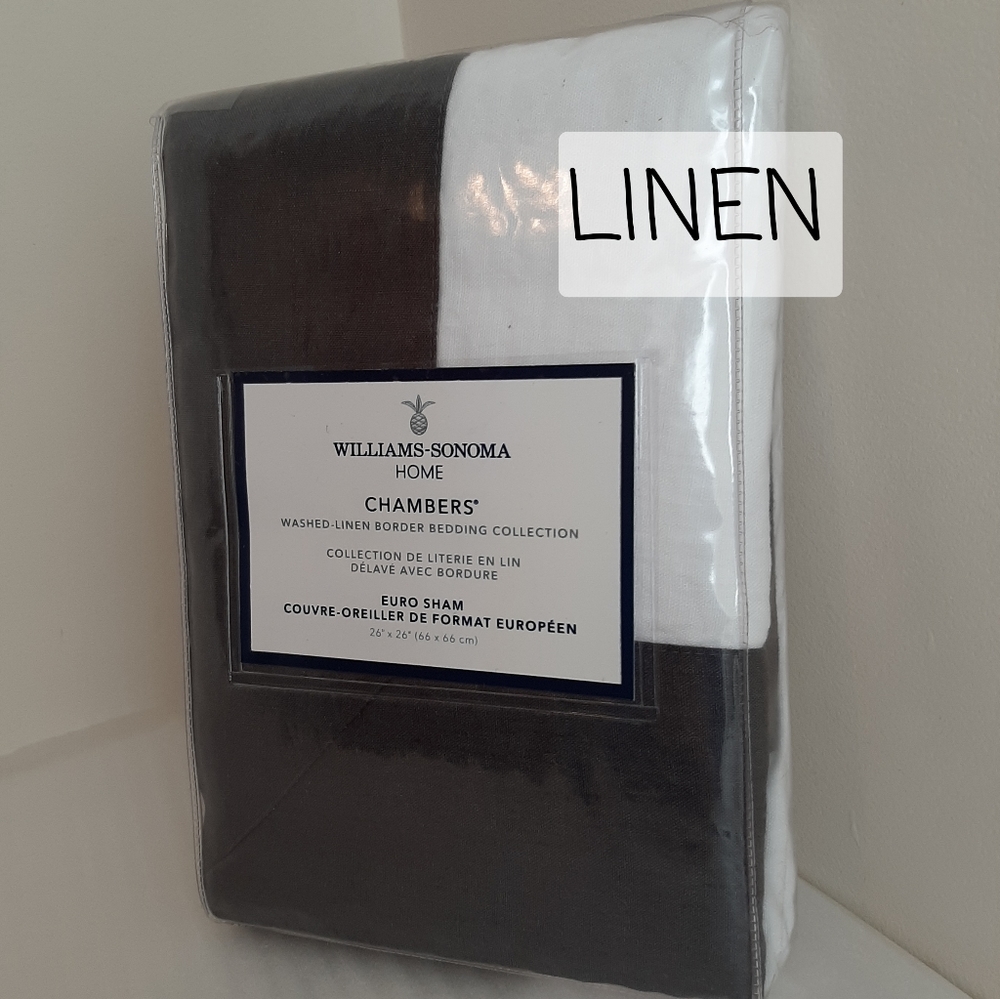 Williams Sonoma Chambers Italian Washed Linen Border Euro Sham Charcoal